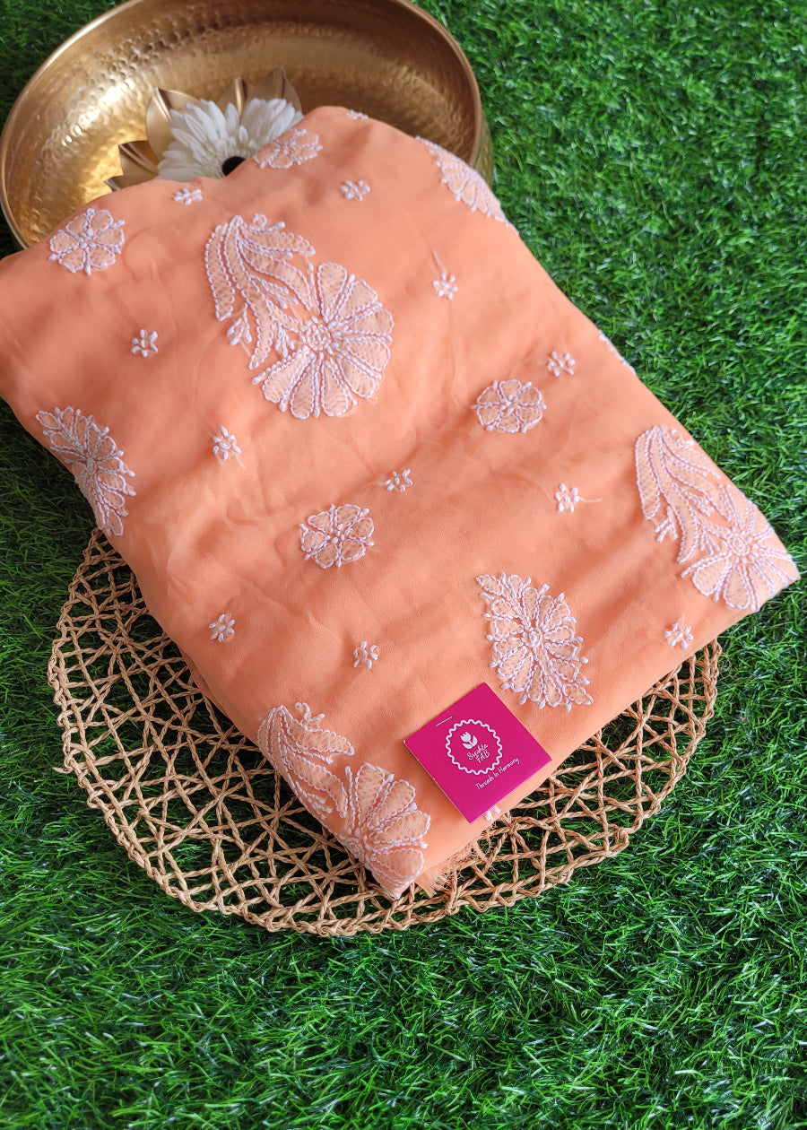 Peach Georgette Chikankari Saree- UP