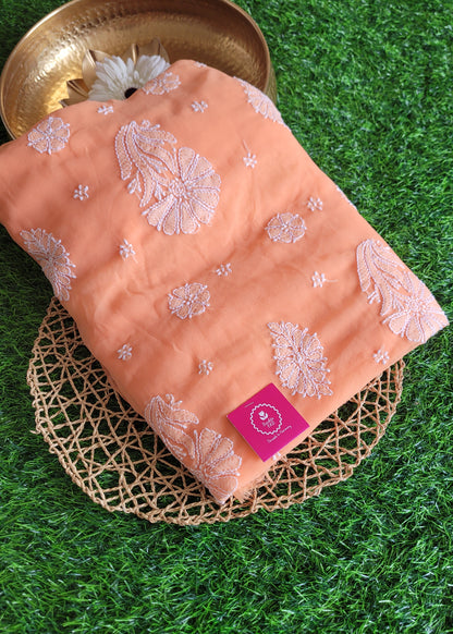 Peach Georgette Chikankari Saree- UP