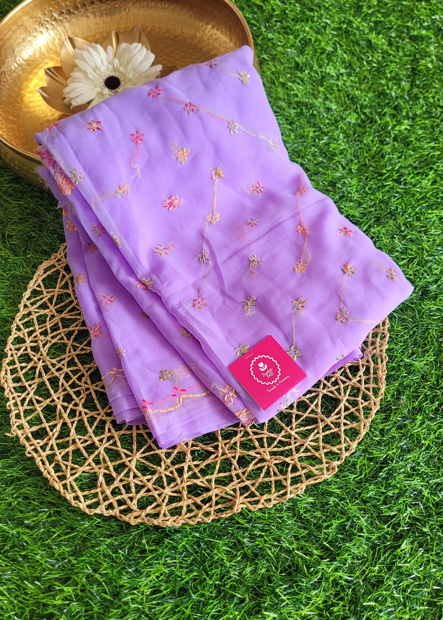 Violet Chiffon chikankari Saree-UP