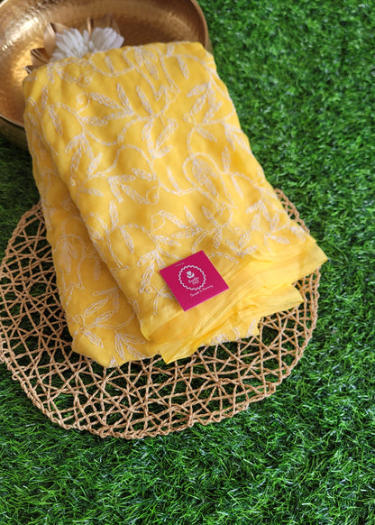 Yellow Georgette Chikankari Saree- UP