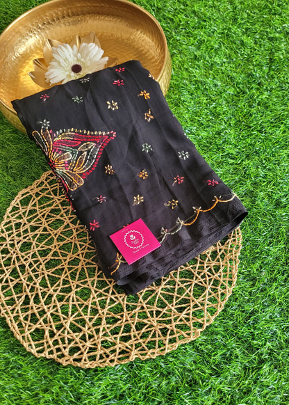 Black Chiffon Chikankari  Saree - UP
