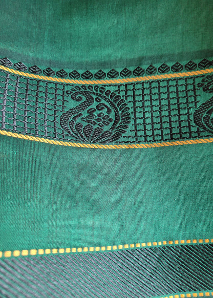 Red And Green SIlk Cotton Saree With Thread Work- TN