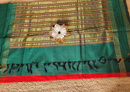 Check Design Red And Green Silk Cotton Saree-TN