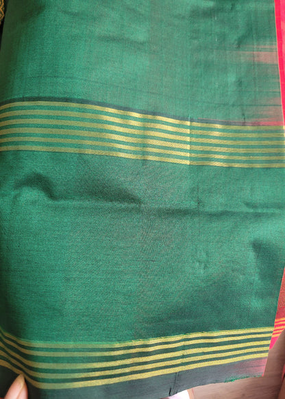 Check Design Red And Green Silk Cotton Saree-TN