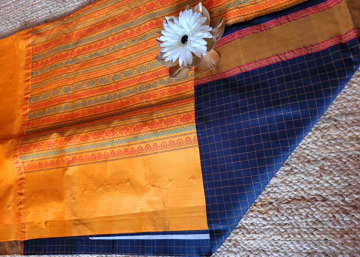 Check Design Black And Yellow Silk Cotton Saree-TN