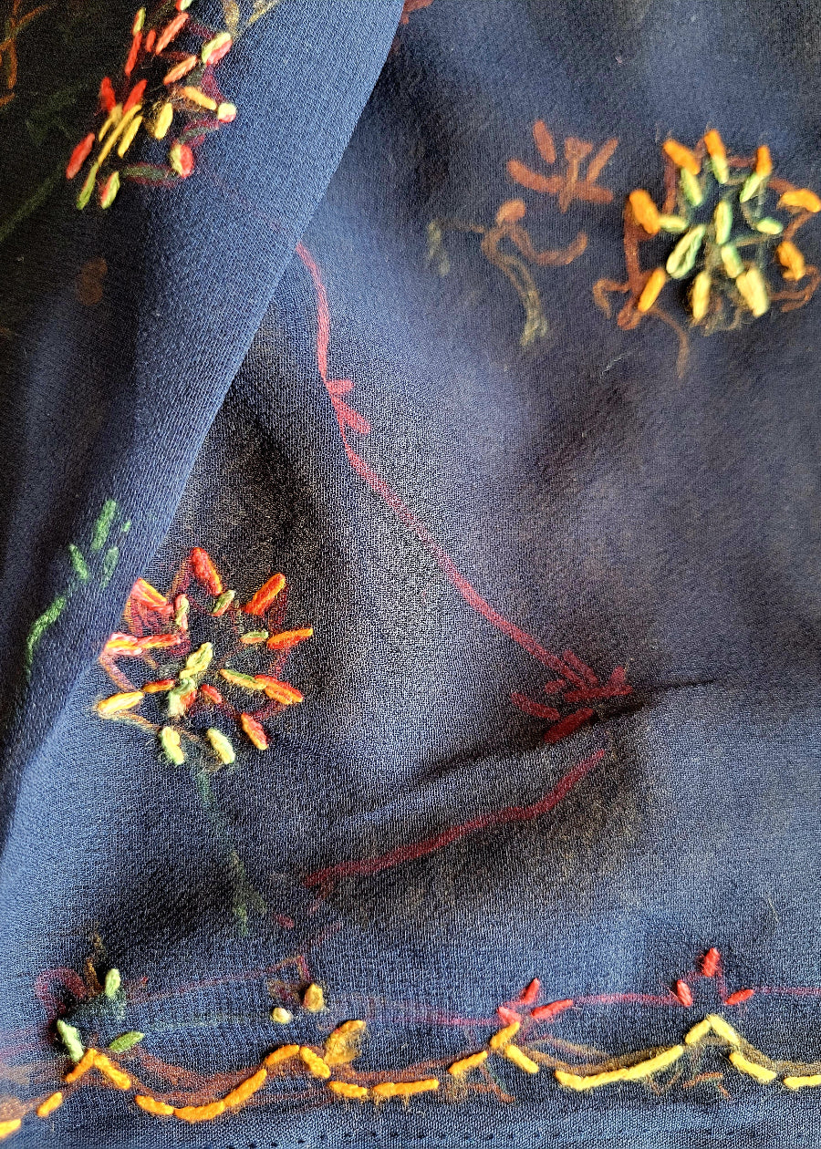 Navy Blue Chiffon Chikankari Saree- UP