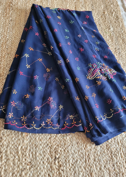 Navy Blue Chiffon Chikankari Saree- UP