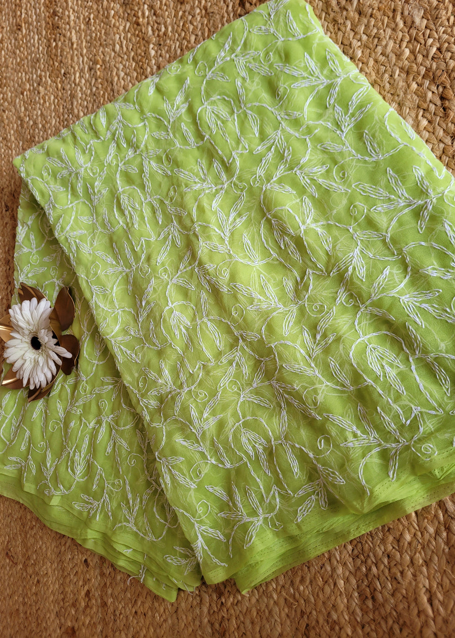 Pista Green Georgette chikankari Saree- UP