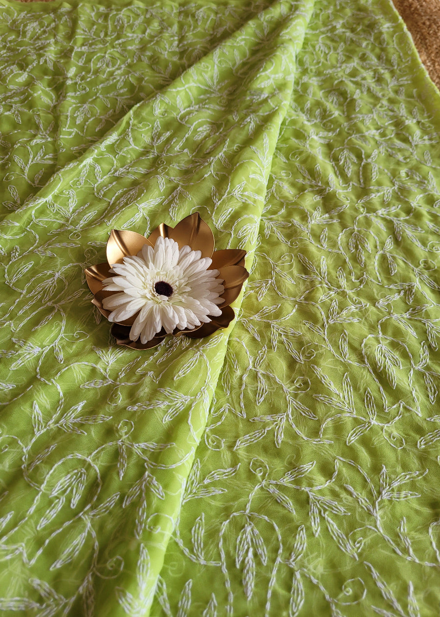 Pista Green Georgette chikankari Saree- UP