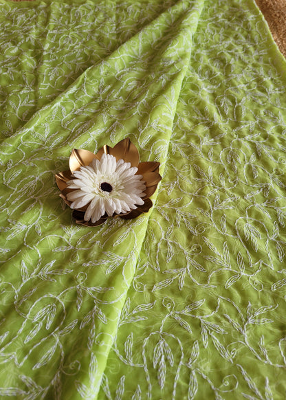 Pista Green Georgette chikankari Saree- UP