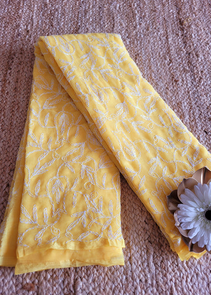 Yellow Georgette Chikankari Saree- UP