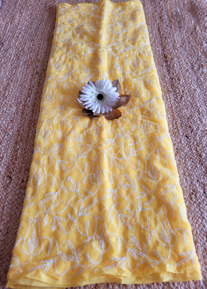 Yellow Georgette Chikankari Saree- UP