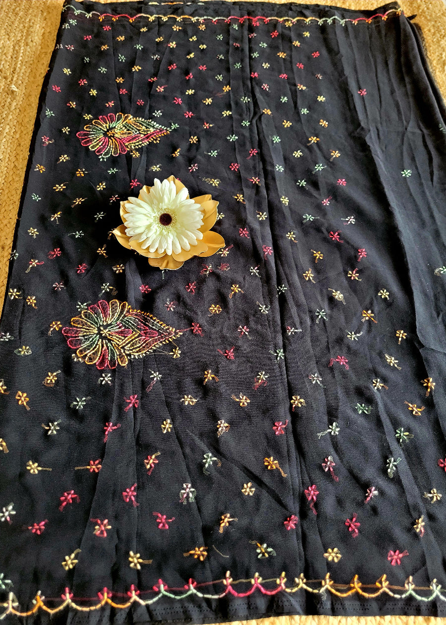 Black Chiffon Chikankari  Saree - UP
