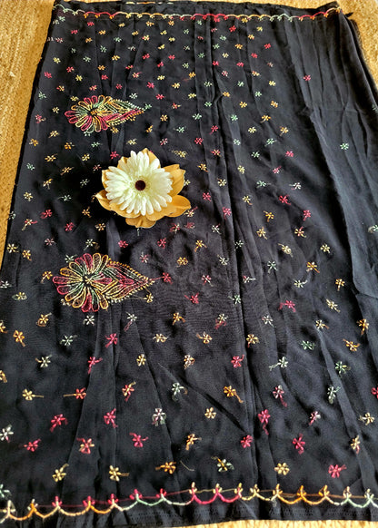 Black Chiffon Chikankari  Saree - UP