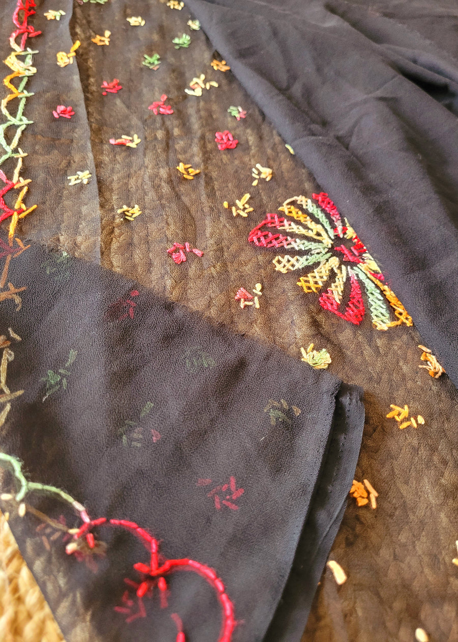 Black Chiffon Chikankari  Saree - UP