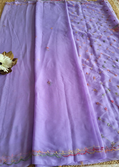 Violet Chiffon chikankari Saree-UP