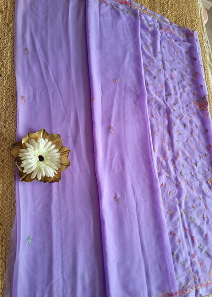 Violet Chiffon chikankari Saree-UP