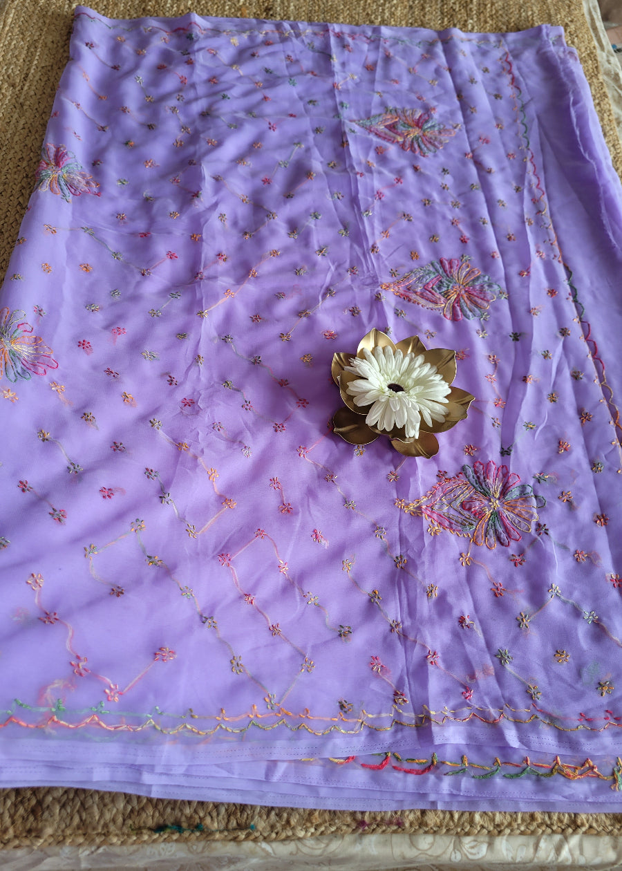 Violet Chiffon chikankari Saree-UP