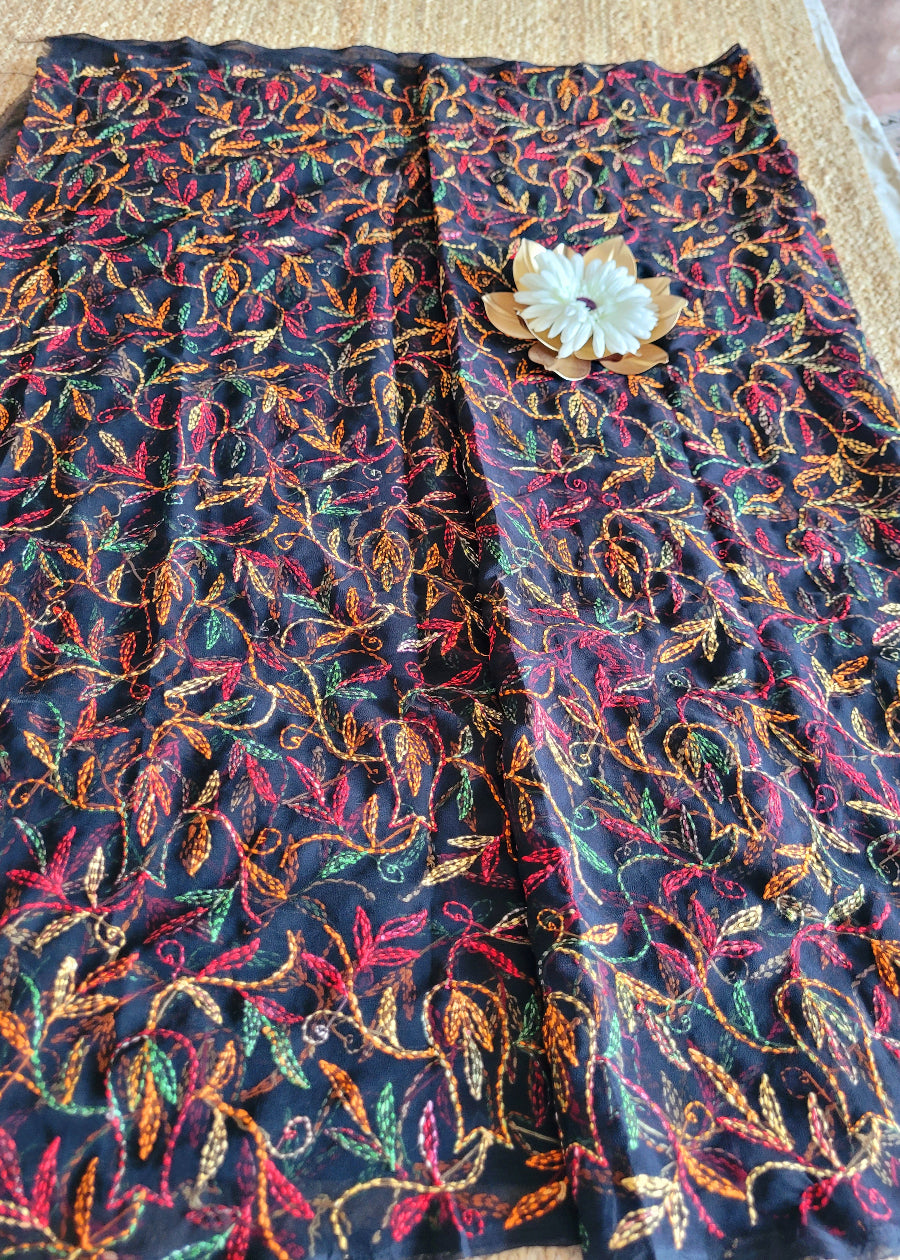 Black Georgette Chikankari Saree-UP