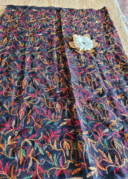 Black Georgette Chikankari Saree-UP