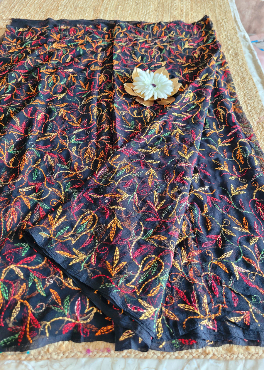 Black Georgette Chikankari Saree-UP