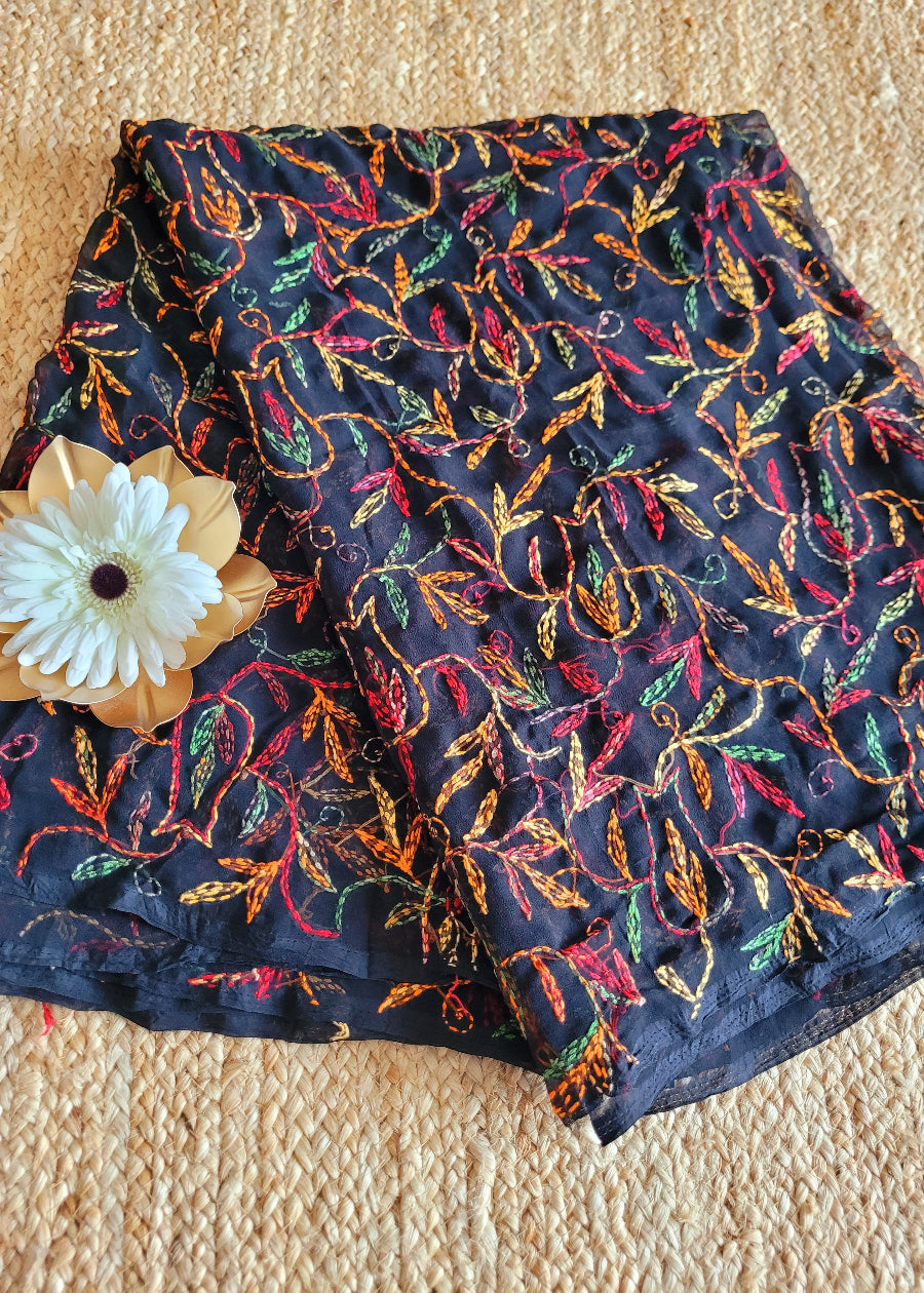 Black Georgette Chikankari Saree-UP