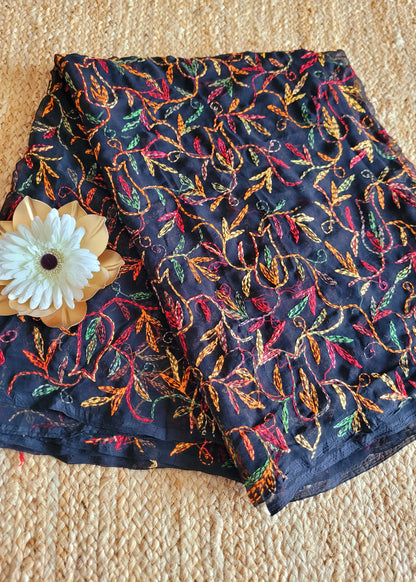 Black Georgette Chikankari Saree-UP