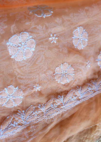 Peach Georgette Chikankari Saree- UP