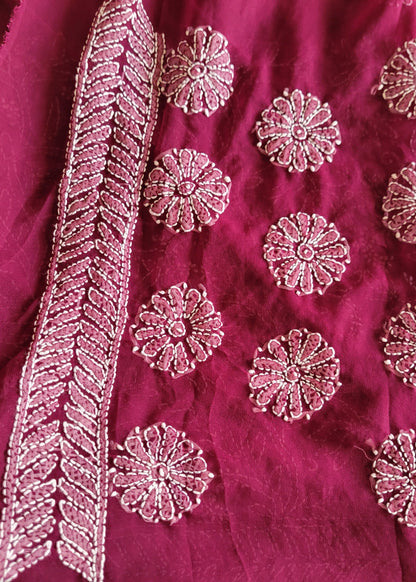 Wine Colour Georgette Chikankari Saree- UP
