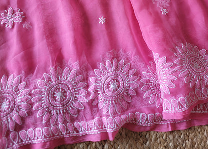 Pink Georgette Chikankari Saree- UP