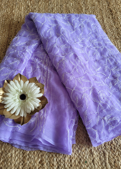 Lavender Colour Chikankari Georgette Saree-UP