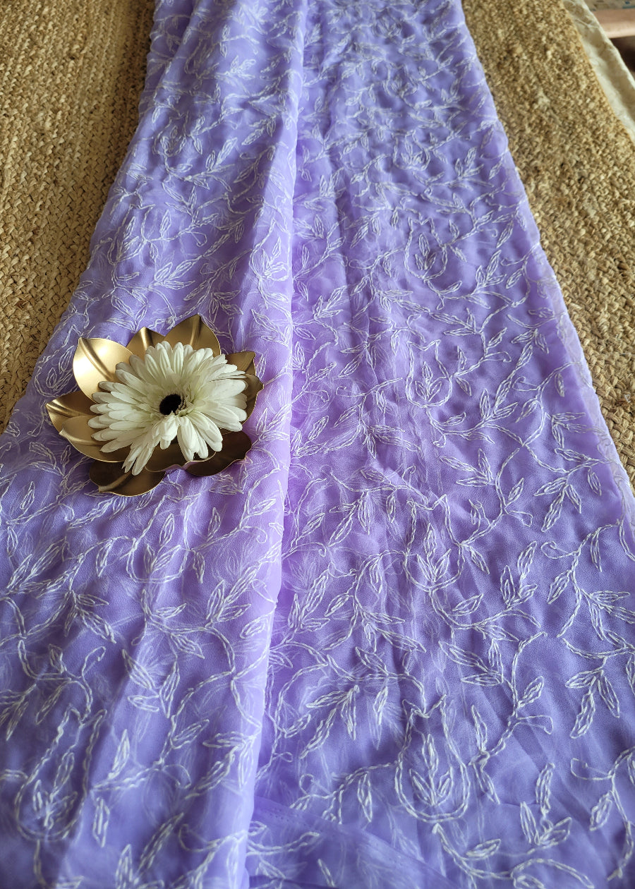 Lavender Colour Chikankari Georgette Saree-UP