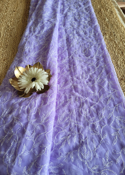 Lavender Colour Chikankari Georgette Saree-UP