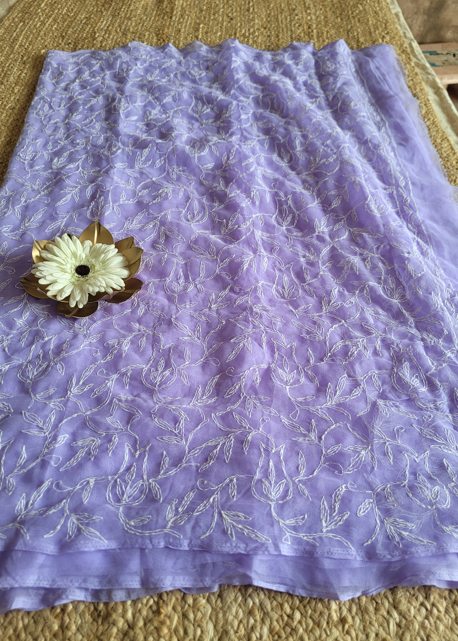 Lavender Colour Chikankari Georgette Saree-UP