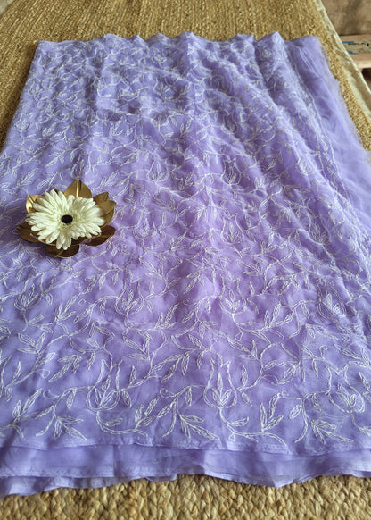 Lavender Colour Chikankari Georgette Saree-UP