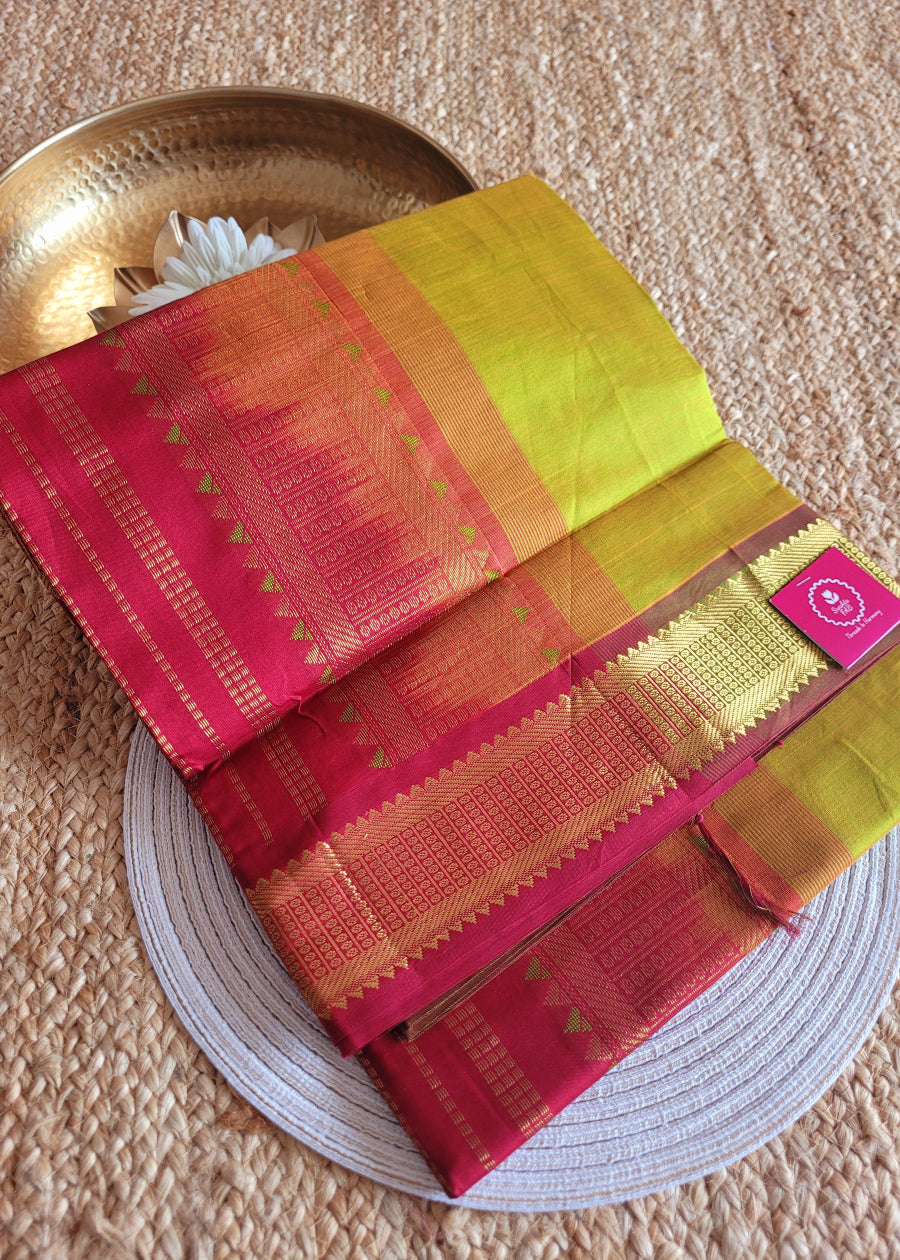 Greengram Green And Maroon Silk Cotton Saree-TN