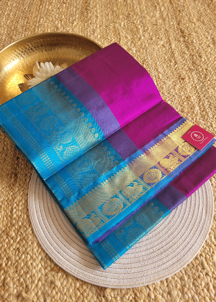 Purple And Blue Pure Silk-Cotton Saree- TN