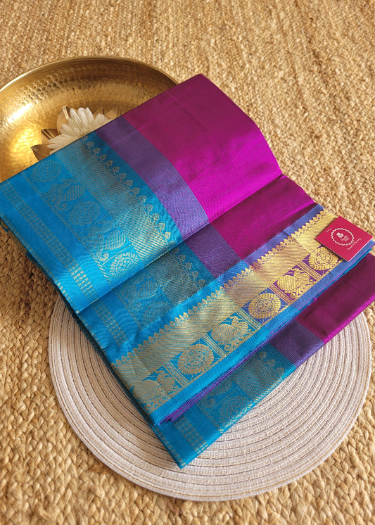 Purple And Blue Pure Silk-Cotton Saree- TN