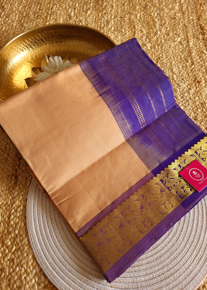 Biscuit Colour And Purple Silk Cotton Saree- TN