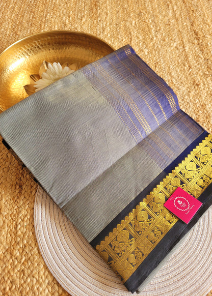 Grey and Blue SilK Cotton Saree-TN