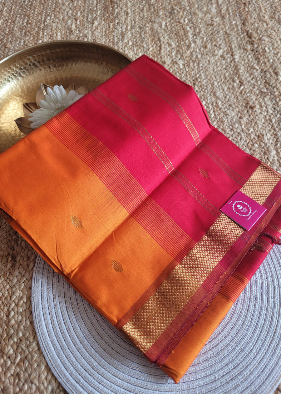 Dark Mustard And Red Silk Cotton Saree- TN
