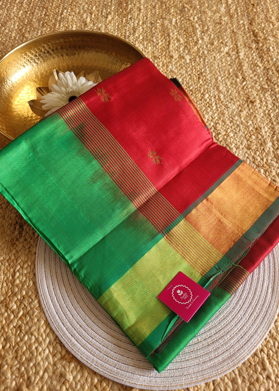 Maroon And Green Silk Cotton Saree- TN