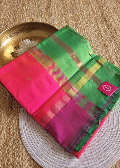 Fuchsia Pink and Leaf Green Silk Cotton Saree-TN