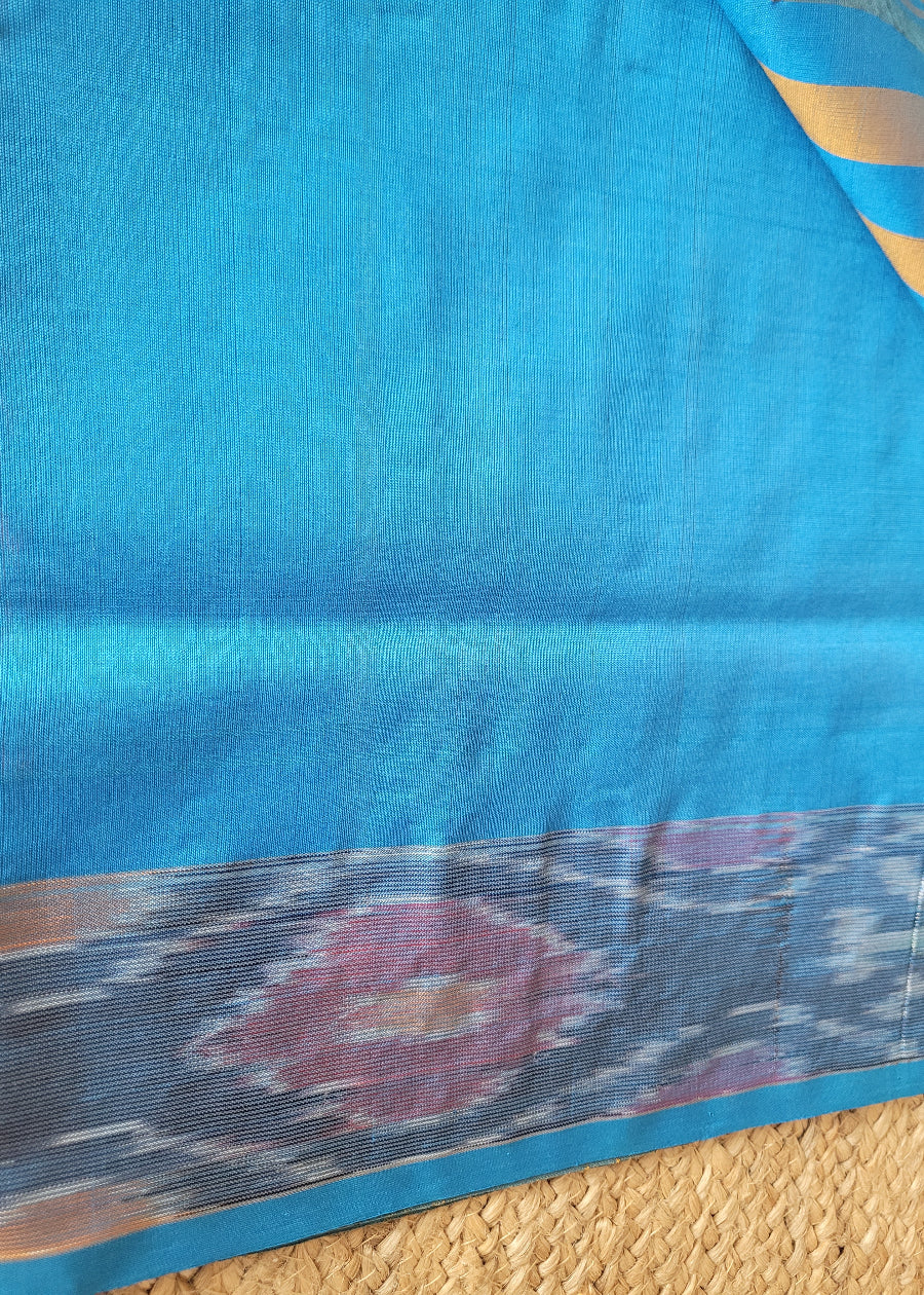 Turmeric Yellow And Blue Silk Cotton Saree- TN