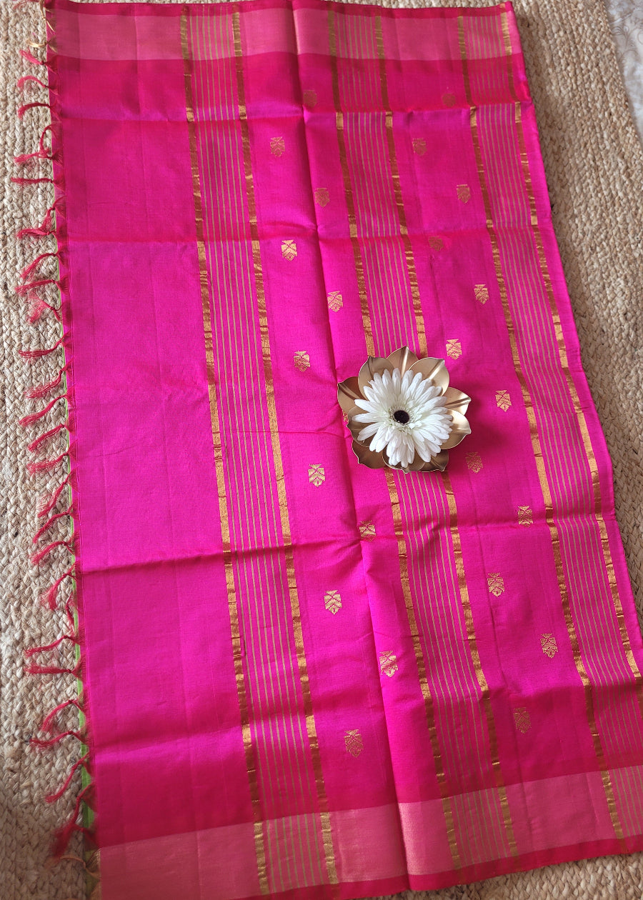 Light Green and  Pink Silk Cotton Saree- TN