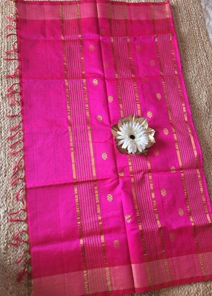 Light Green and  Pink Silk Cotton Saree- TN