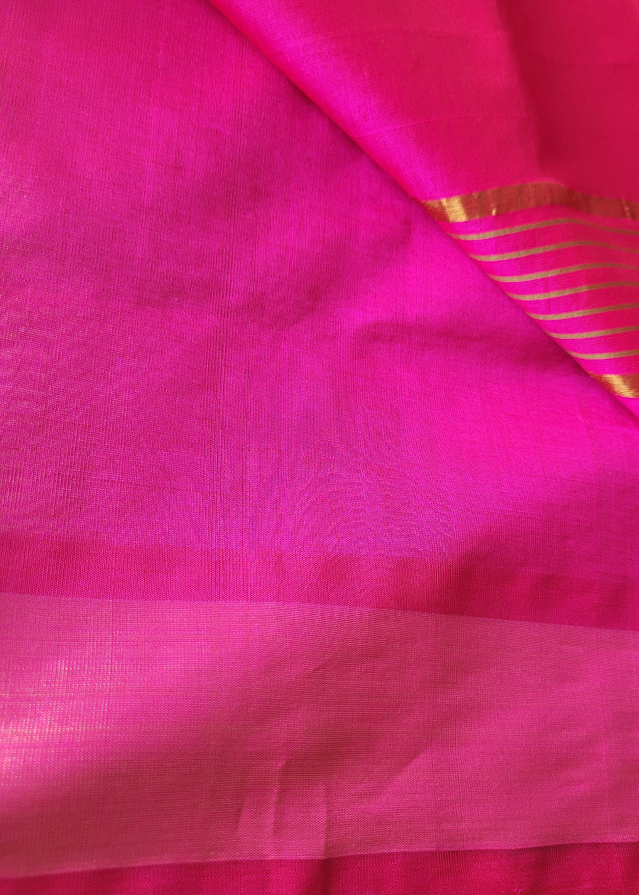 Light Green and  Pink Silk Cotton Saree- TN