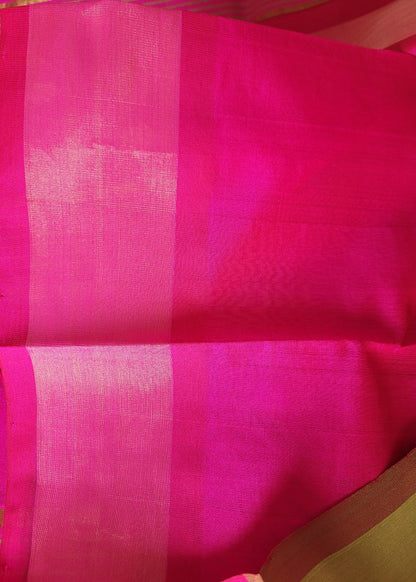 Light Green and  Pink Silk Cotton Saree- TN