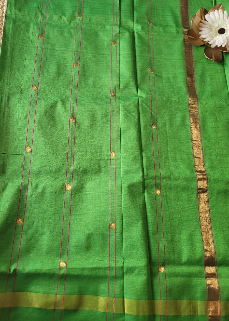 Fuchsia Pink and Leaf Green Silk Cotton Saree-TN