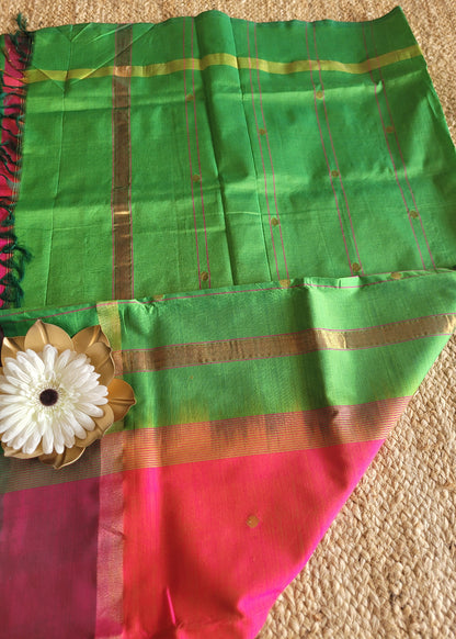 Fuchsia Pink and Leaf Green Silk Cotton Saree-TN